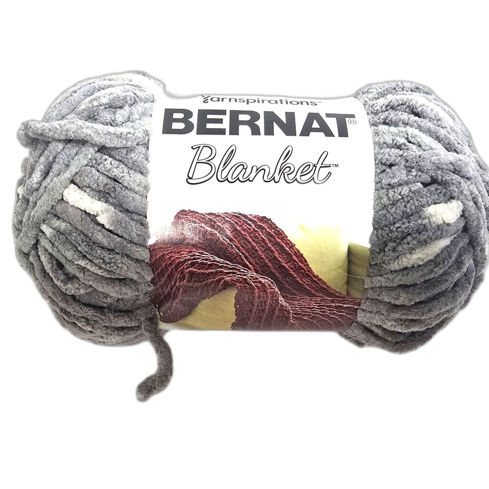 Bernat Blanket Chenille Yarn Skein Gray Rated 6 108 yds.